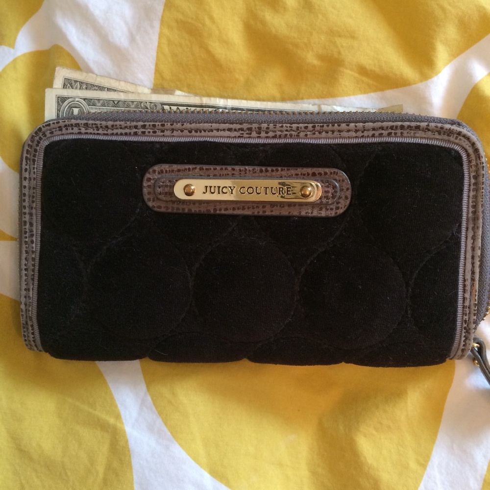 Juicy Couture Brown Velvet & Leather Trim Wallet